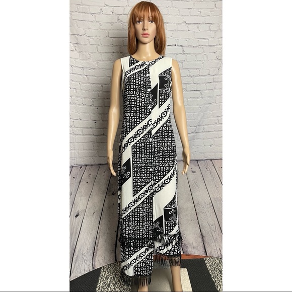 New Parisian Printed Midi Dress With Fringe Detail Size 6 Tall - Picture 3 of 12